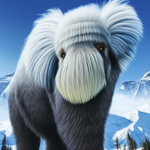 Majestic Woolly Mammoth in Aurora Borealis Landscape