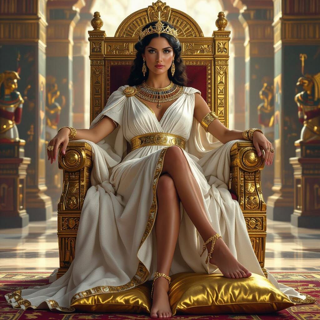 Empress Livia on Opulent Throne in Roman Palace