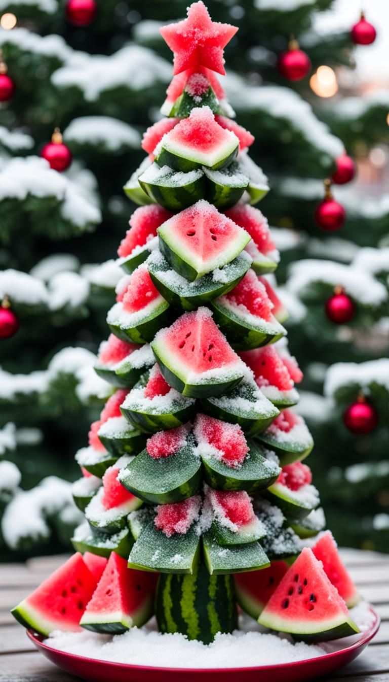 Watermelon Christmas Tree in Bustling City Park