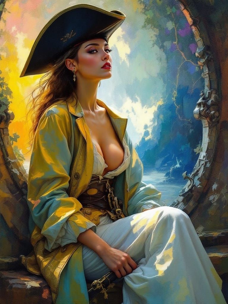 Pirate Woman Portrait in Luminous Optimism Style