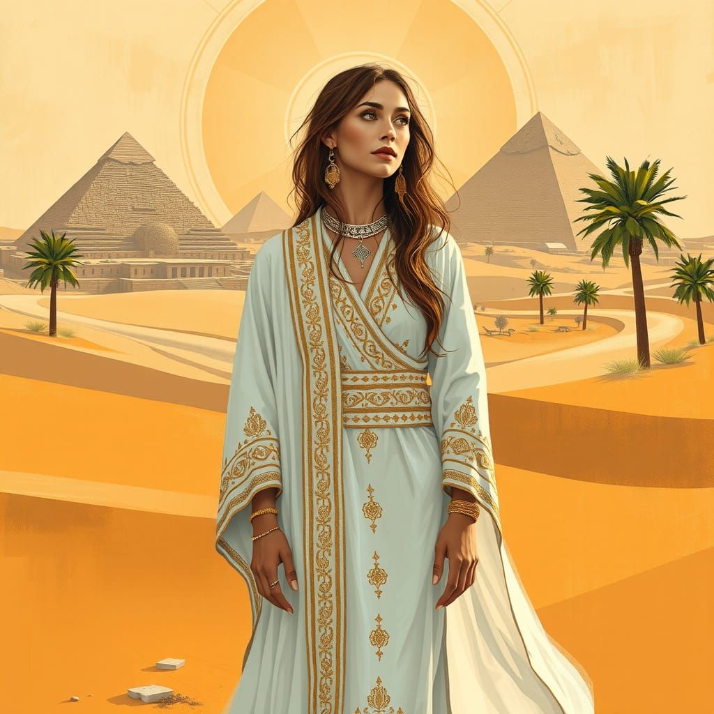 Woman in White Robes with Mirrored Patterns