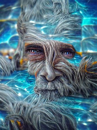 Old Man at Sci-Fi Infinity Pool in 3D