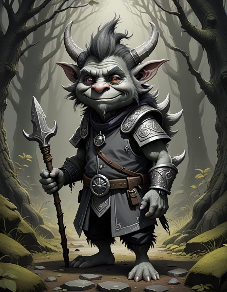 Whimsical Troll Concept Art in Graphic Grey Scale