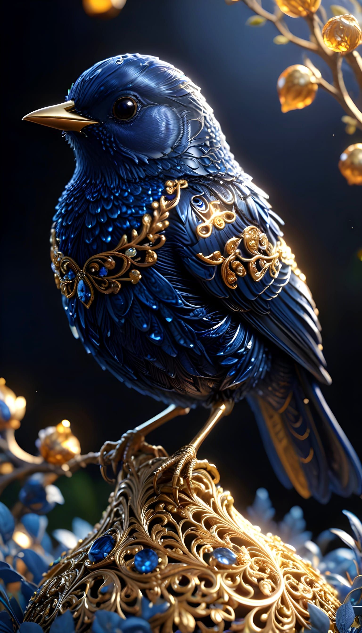 Hyperrealistic Golden Songbird in Royal Splendor