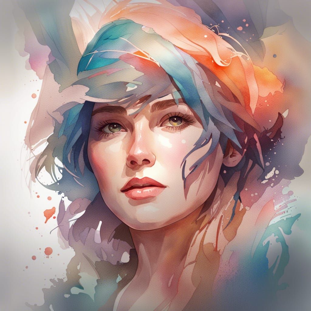 Watercolor Woman Portrait in Hyperdetailed Splash Art Style
