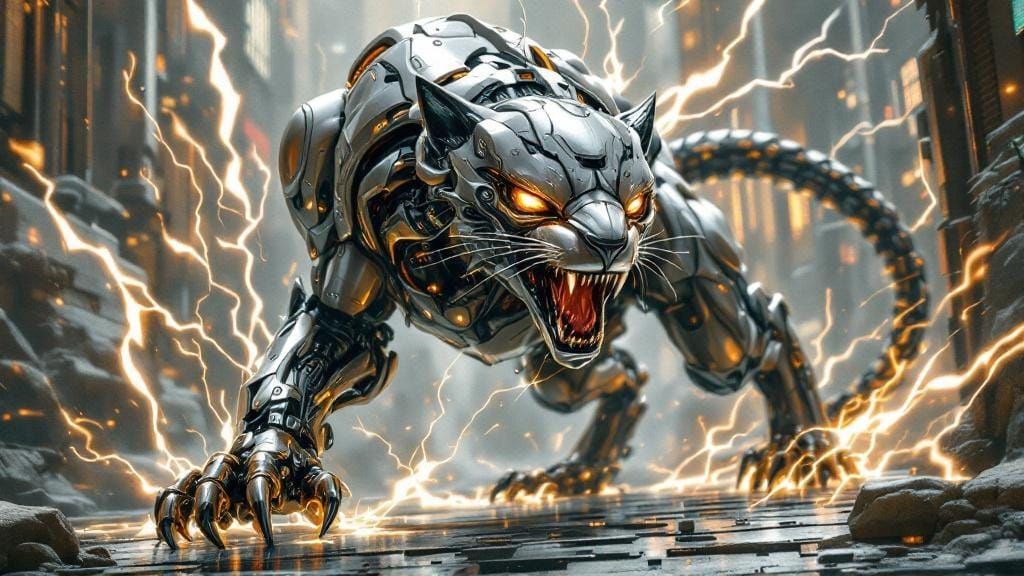 Futuristic Cyborg Panther-Hawk in Art Nouveau Style