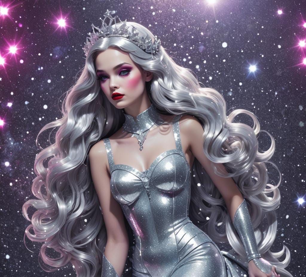 Snow White Space Mermaid in Synthwave Neon