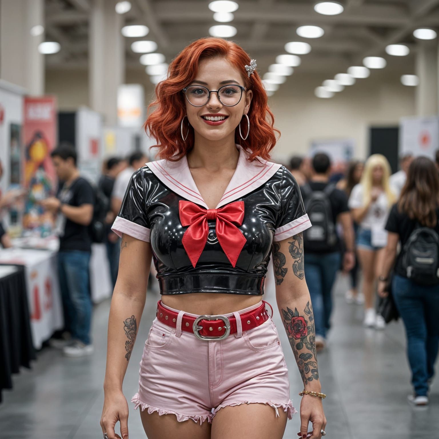 Woman in Latex Sailor Outfit at Anime Convention