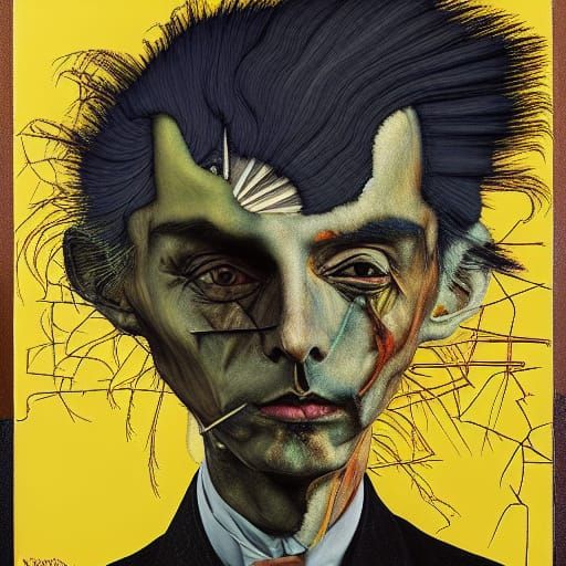 Intricate Demon Portrait in Mixed Media Style