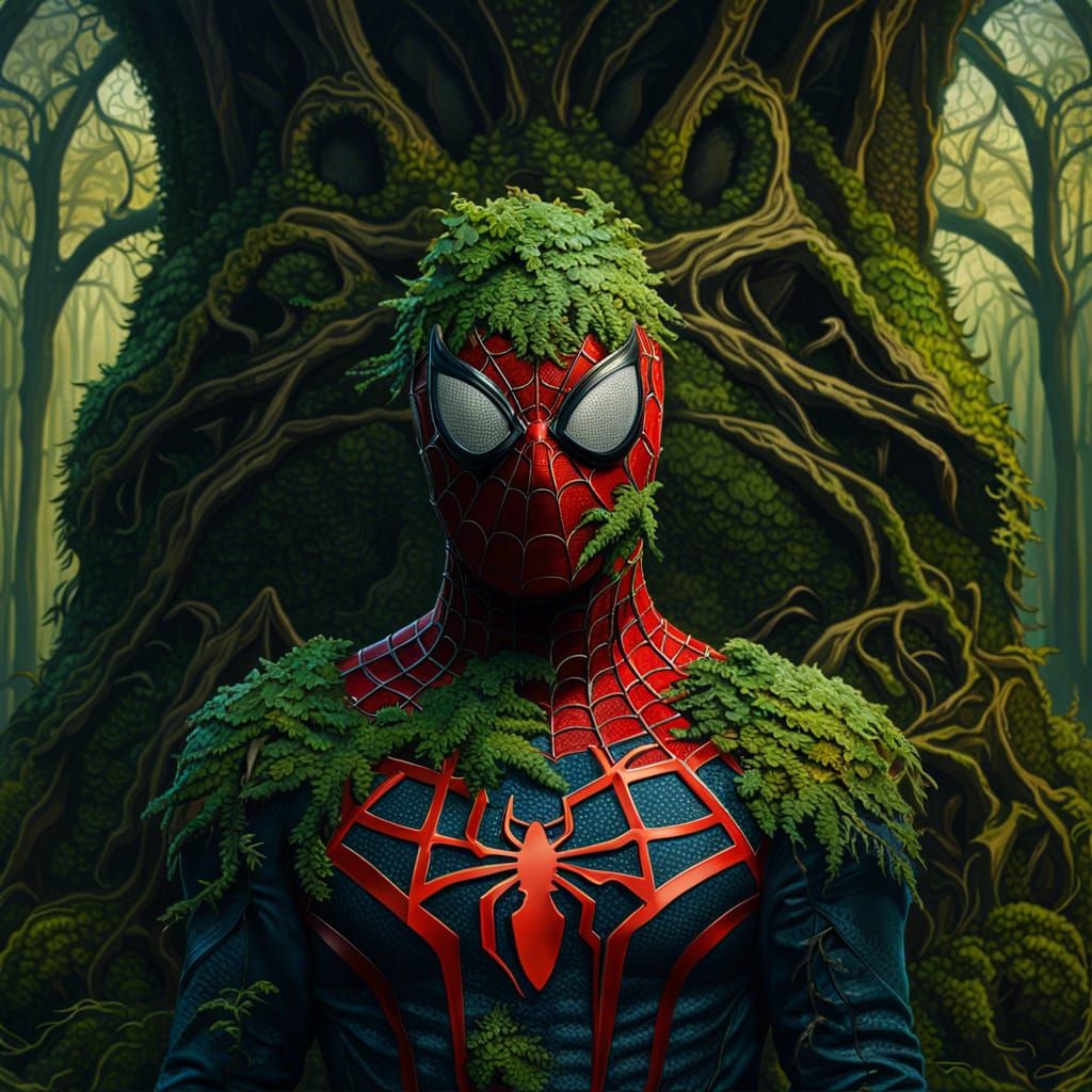 Rococo Gothic Spiderman Portrait in Magical Forest