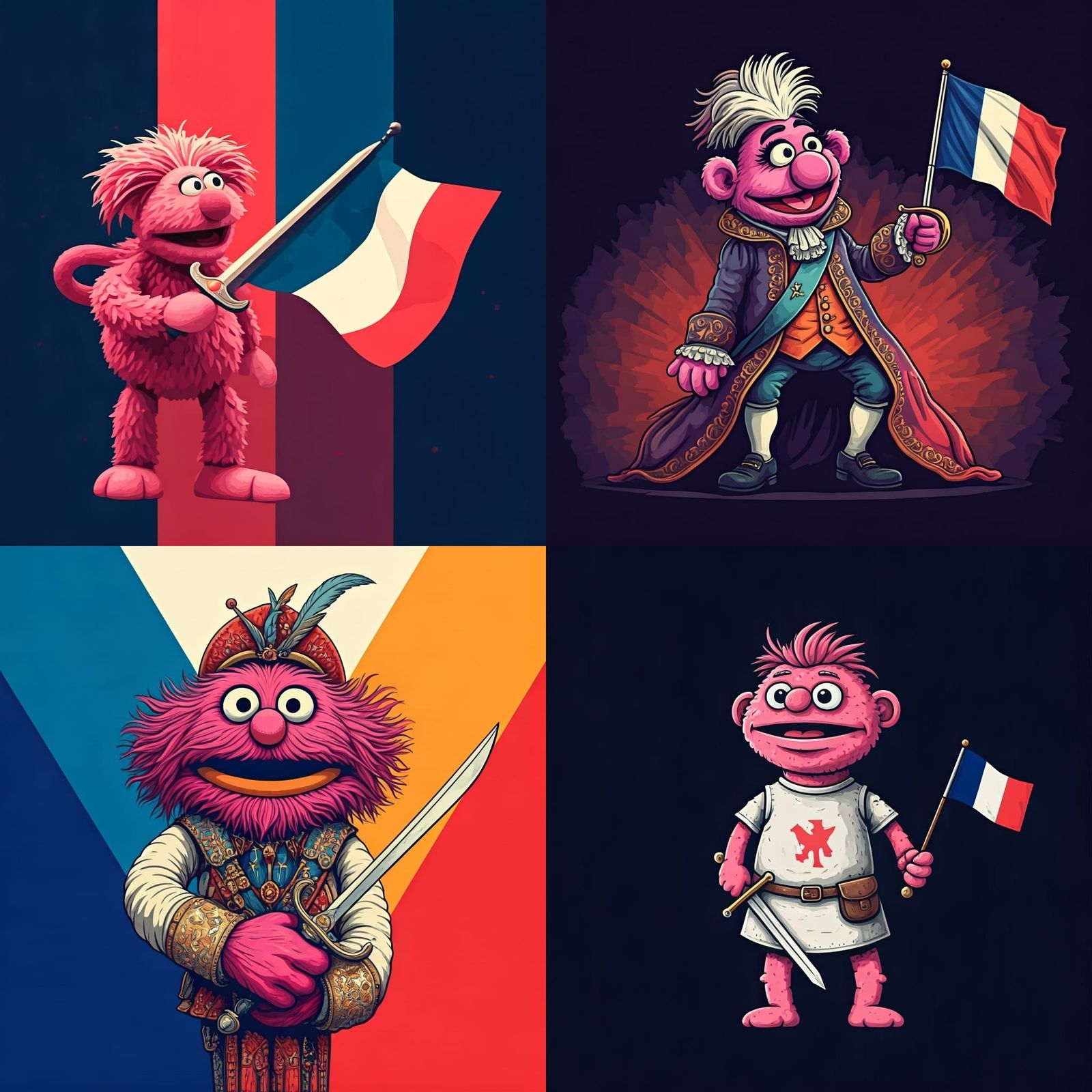Muppet-like Puppet Champions French Flag in Pop Art