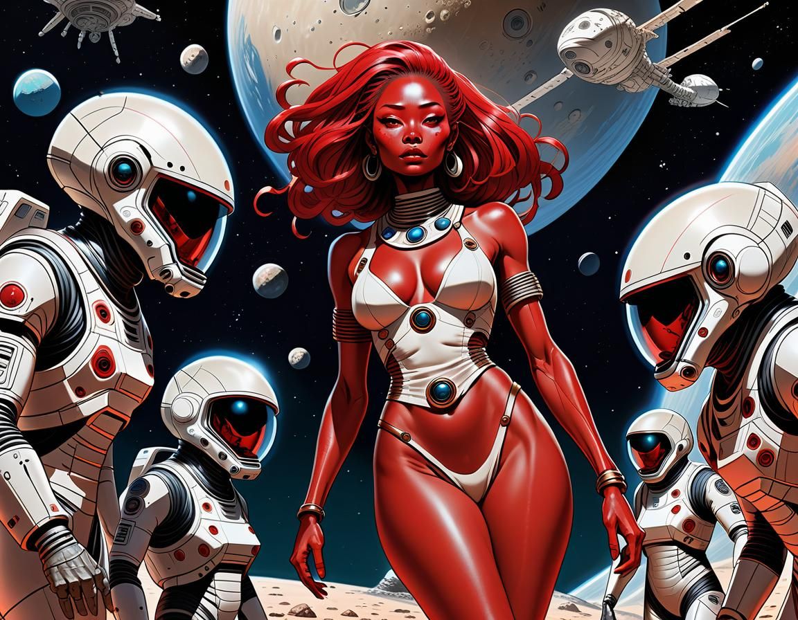 Alien Encounter: Red-Skinned Woman Meets Astronauts in Line ...