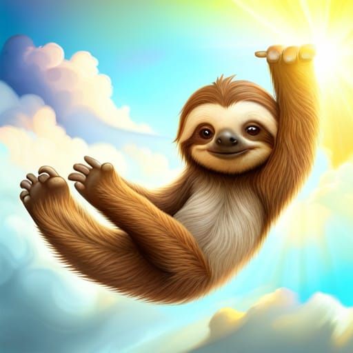 Cute Furry Sloth on Cloud: 3D Rendered Kawaii Art