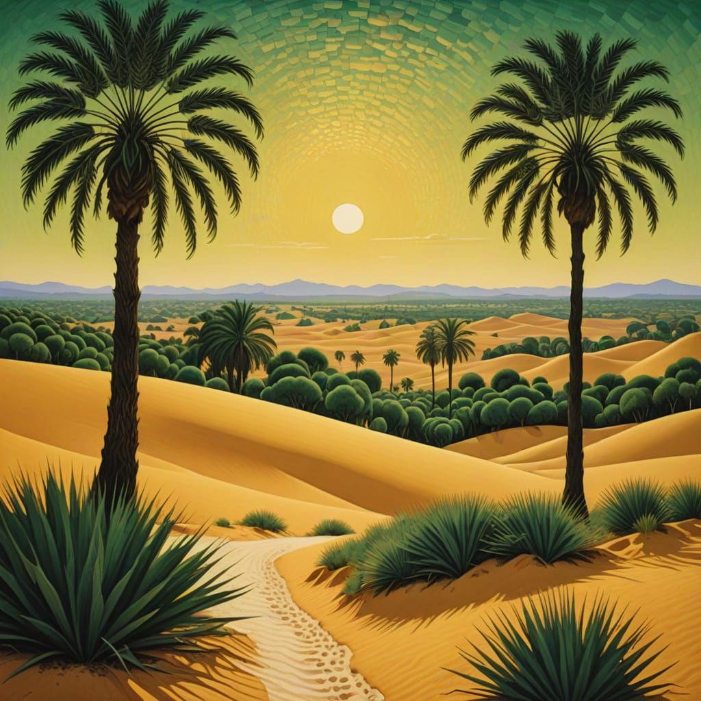 Golden Oasis in Desert Landscape