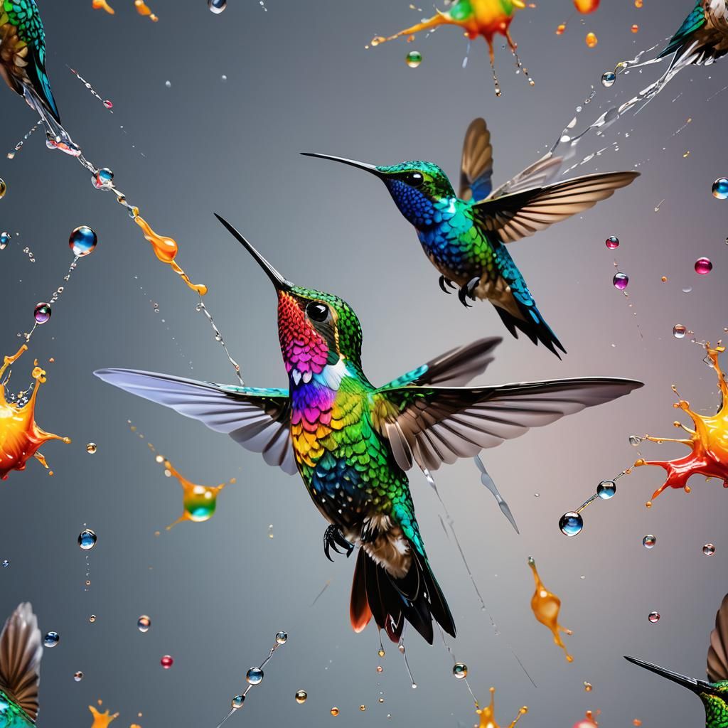 Colorful Water Hummingbird in Hyperrealistic Digital Art