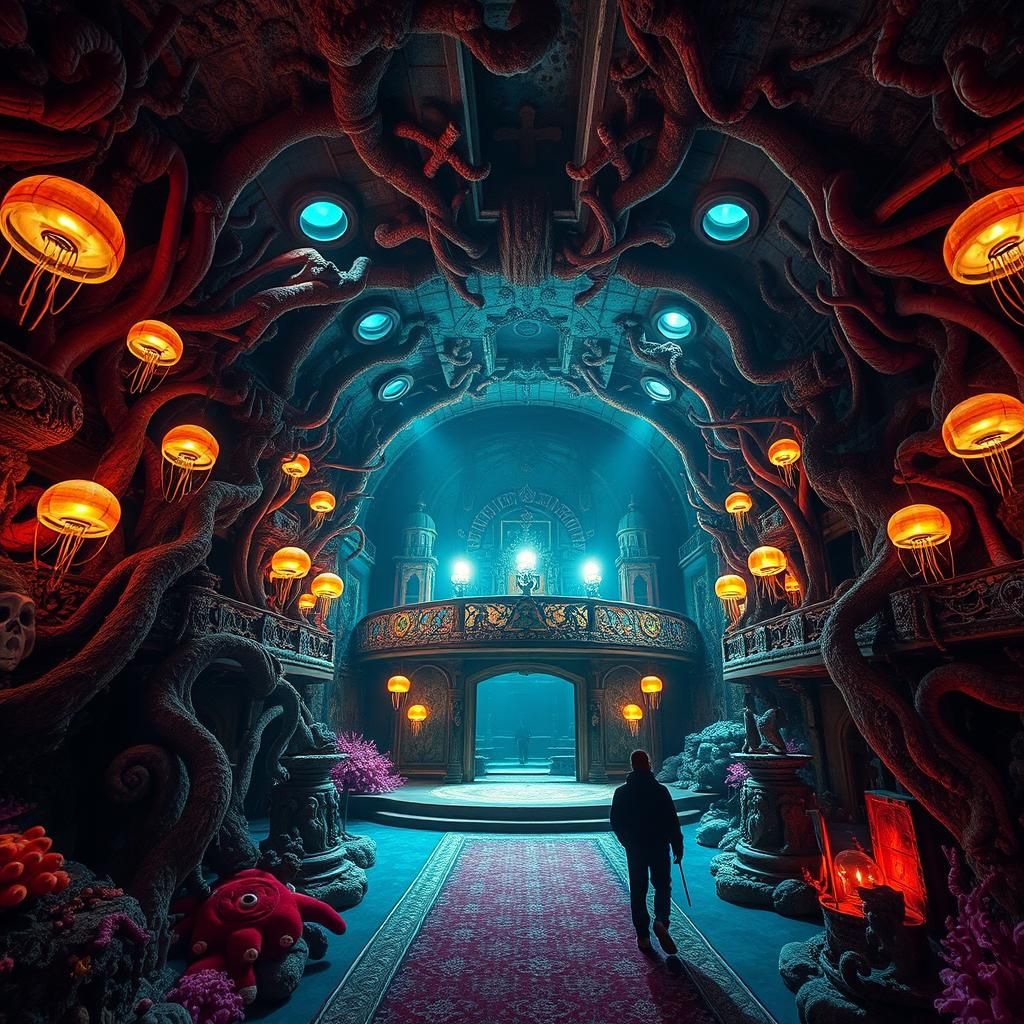 Underwater Theatre Funhouse in Beksiński Style