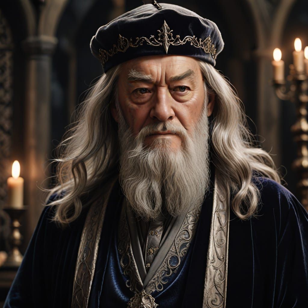 Ethereal Portrait of Dumbledore in Majestic Velvet Robe