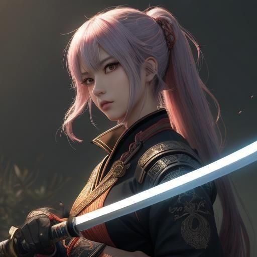 Anime Samurai Girl with Katana in Manga Style