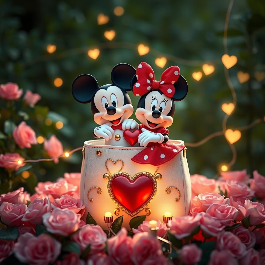 Mickey and Minnie Mouse: Romantic 3D Render in Magical Setti...