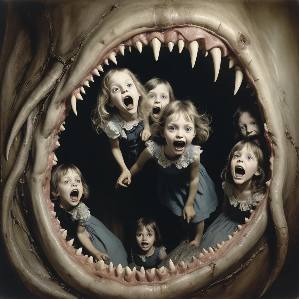 Children Enter the Giant Fanged Mouth