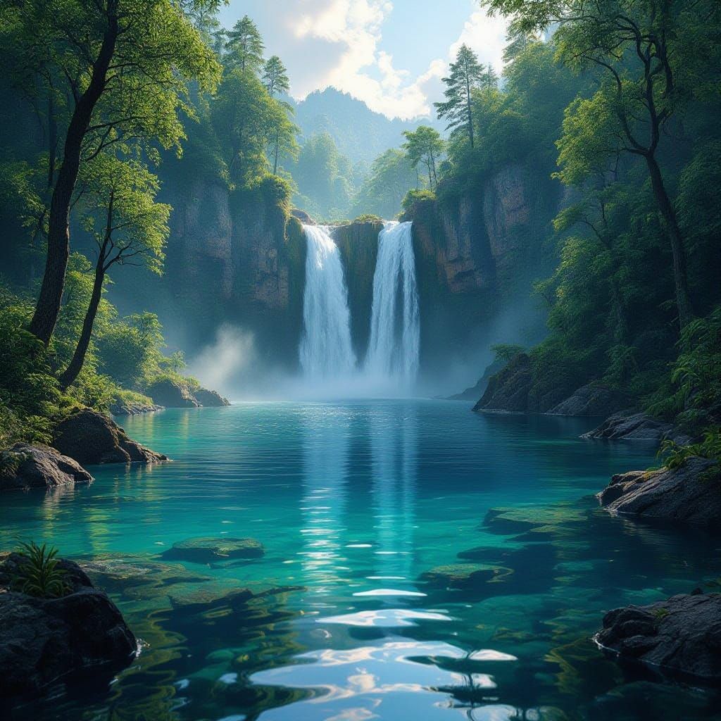Majestic Lake Oasis in Hyperrealistic Style