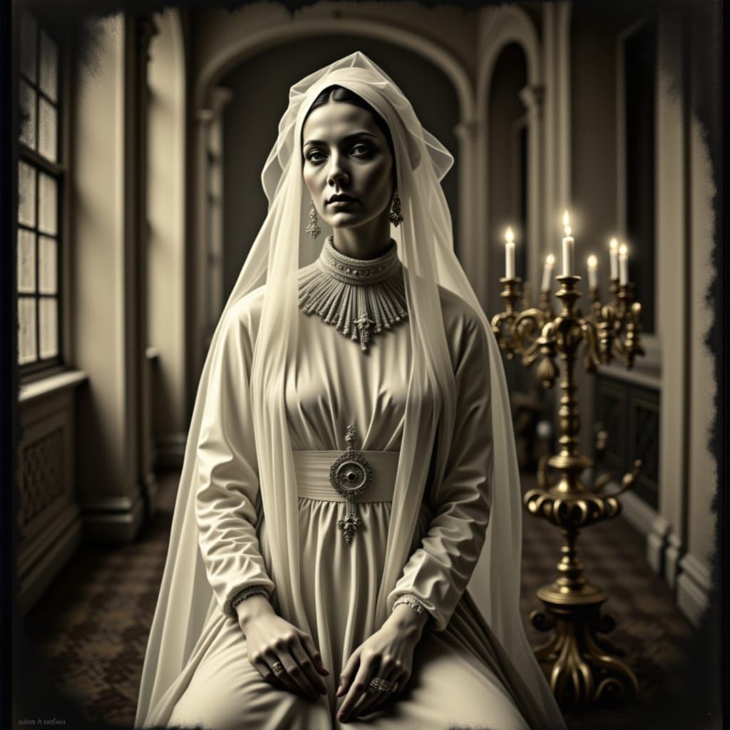 Ghostly Tsarina Evdokija in Sepia Tone Silver Nitrate Photo