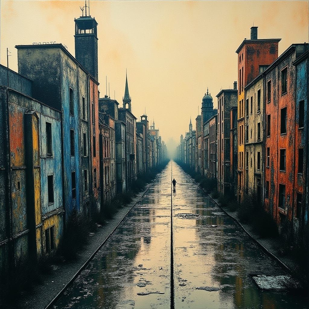 Desolate Cityscape in Neo-Impressionist Style