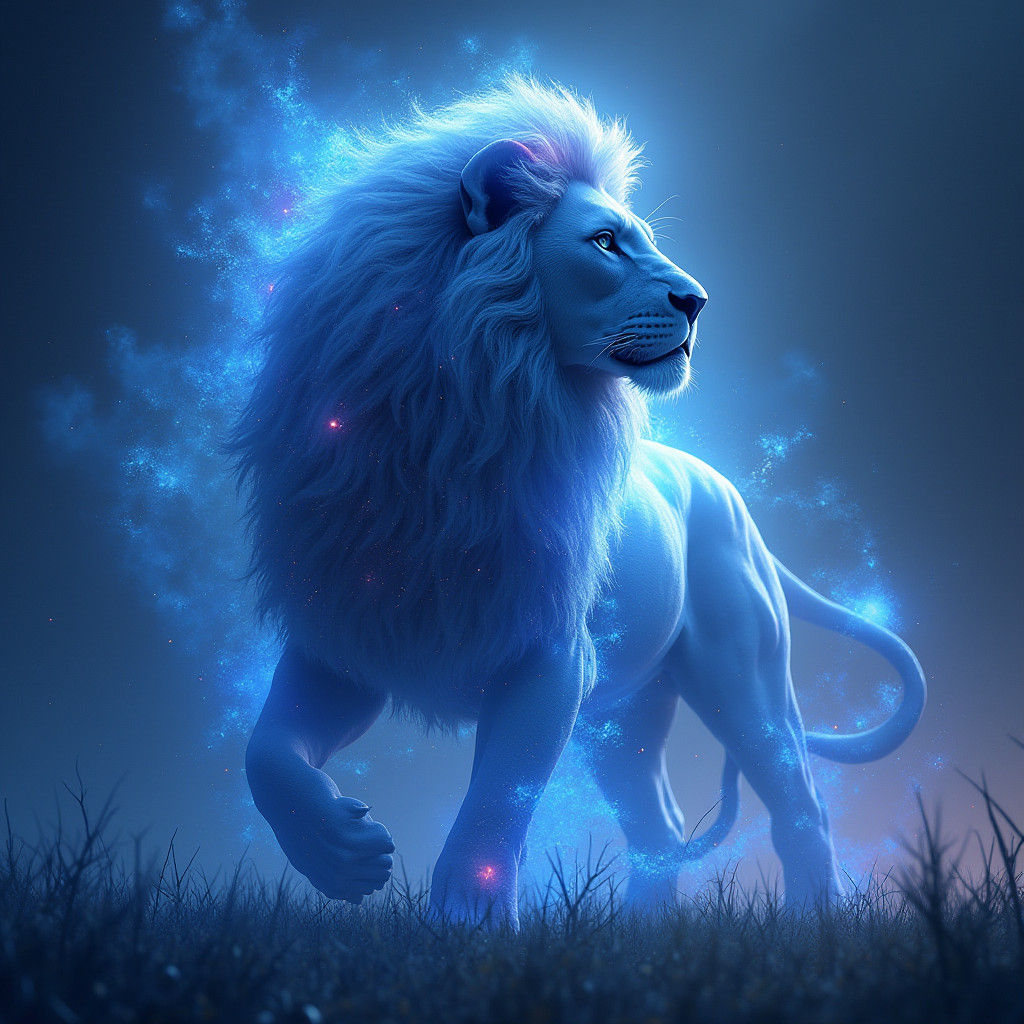 Galactic Lion with Electric Blue Aura