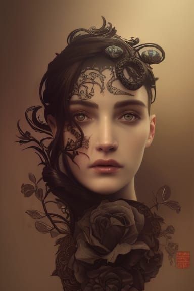 Ornate Floral Tattoo Design in Neo-Victorian Style