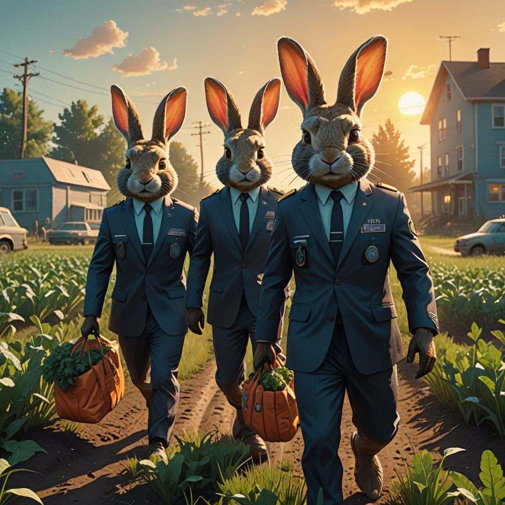 FBI Bunnies Pursue Carrot Heist in Sun-Kissed Field