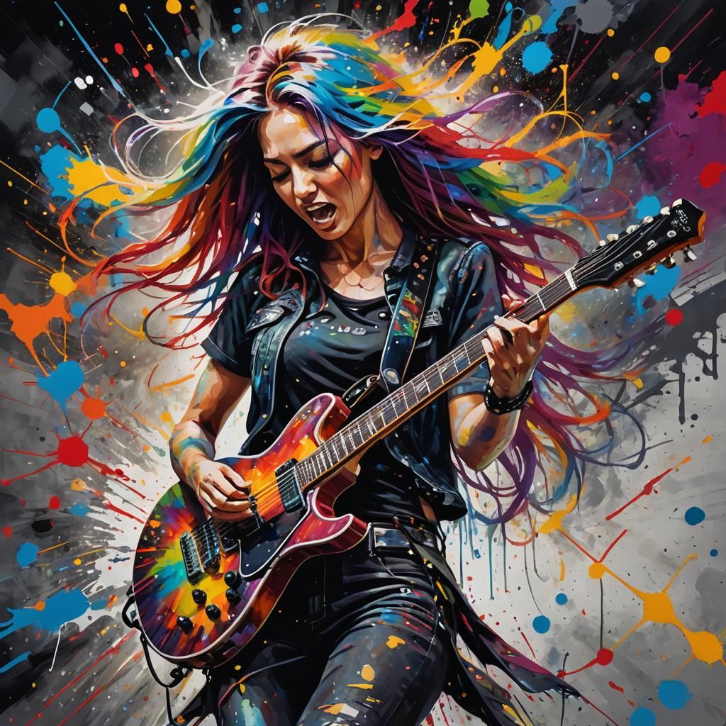 Dynamic Portrait of a Female Guitarist in Digital Art