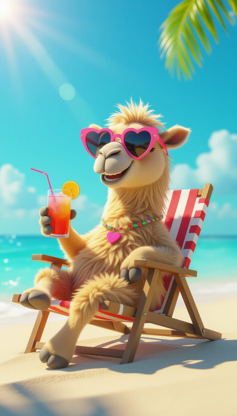 Cute Camel Sunbathing in Heart Sunglasses