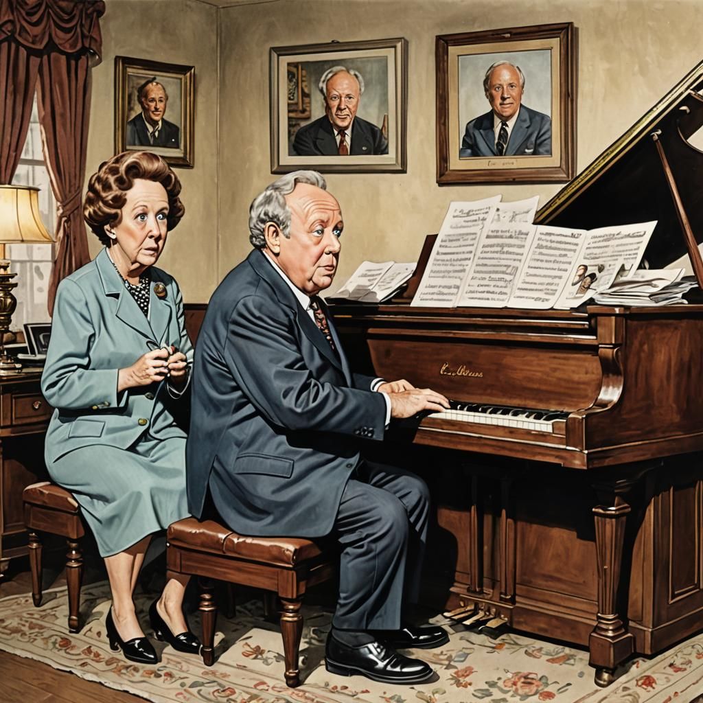 Satirical Cartoon Caricature at Piano