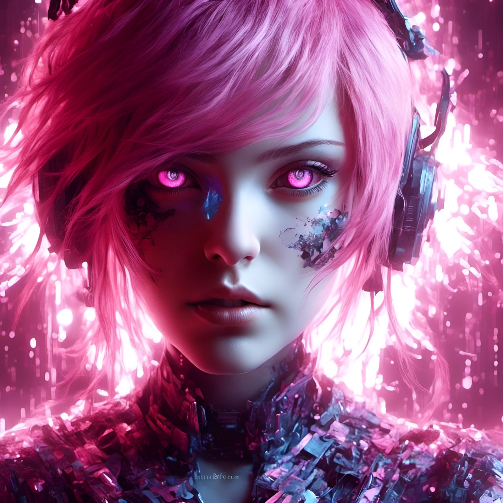 Cyberpunk Pink-Haired Girl Portrait in Hyperreal Style
