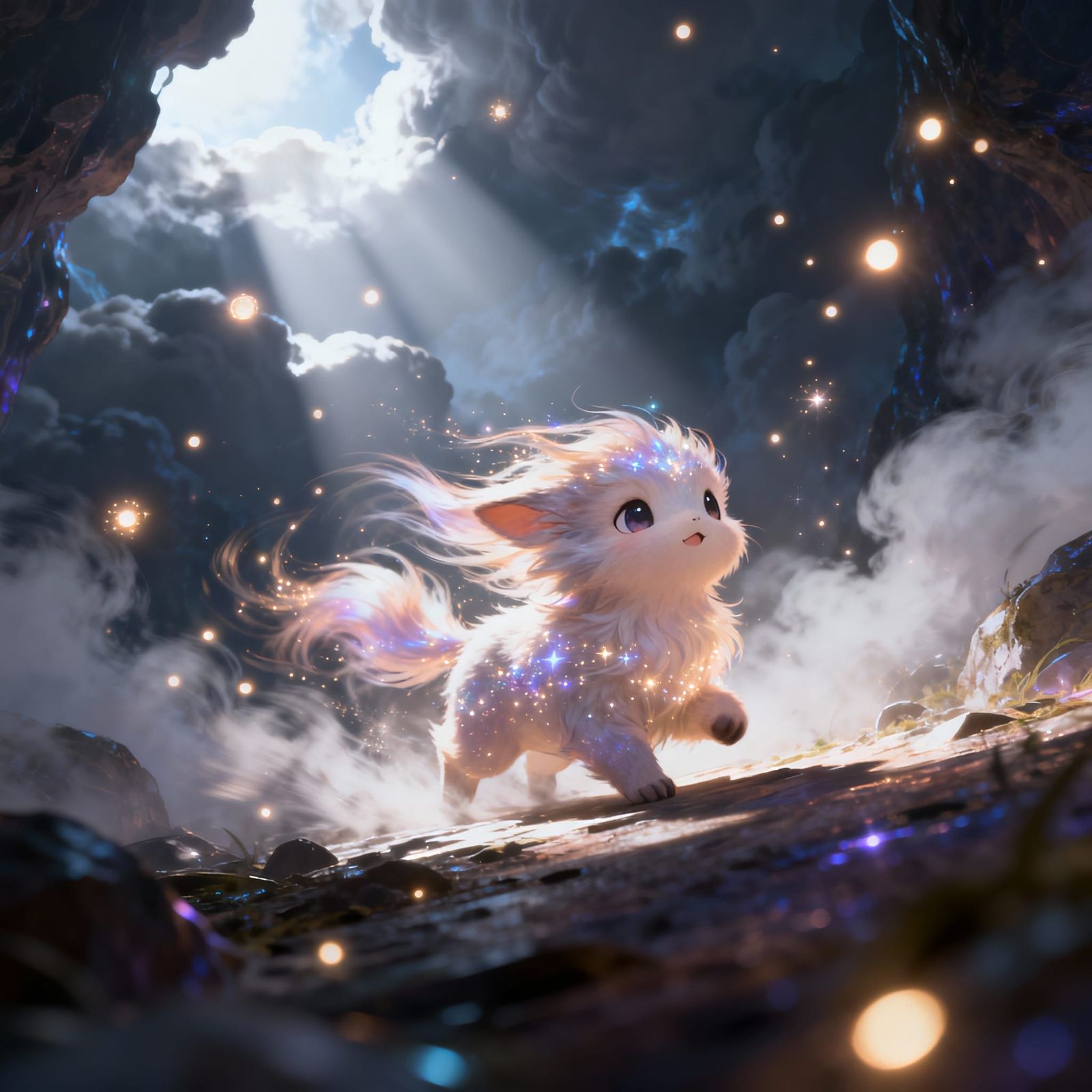 Magical Creature Enters Otherworldly Realm in Anime Style