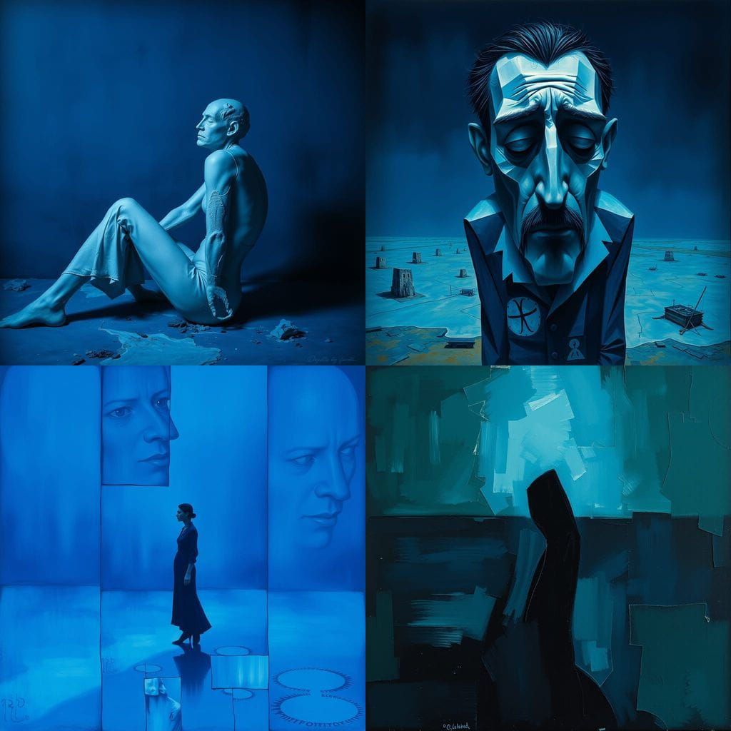 Surreal Azure Period Portrait in Cubist Style