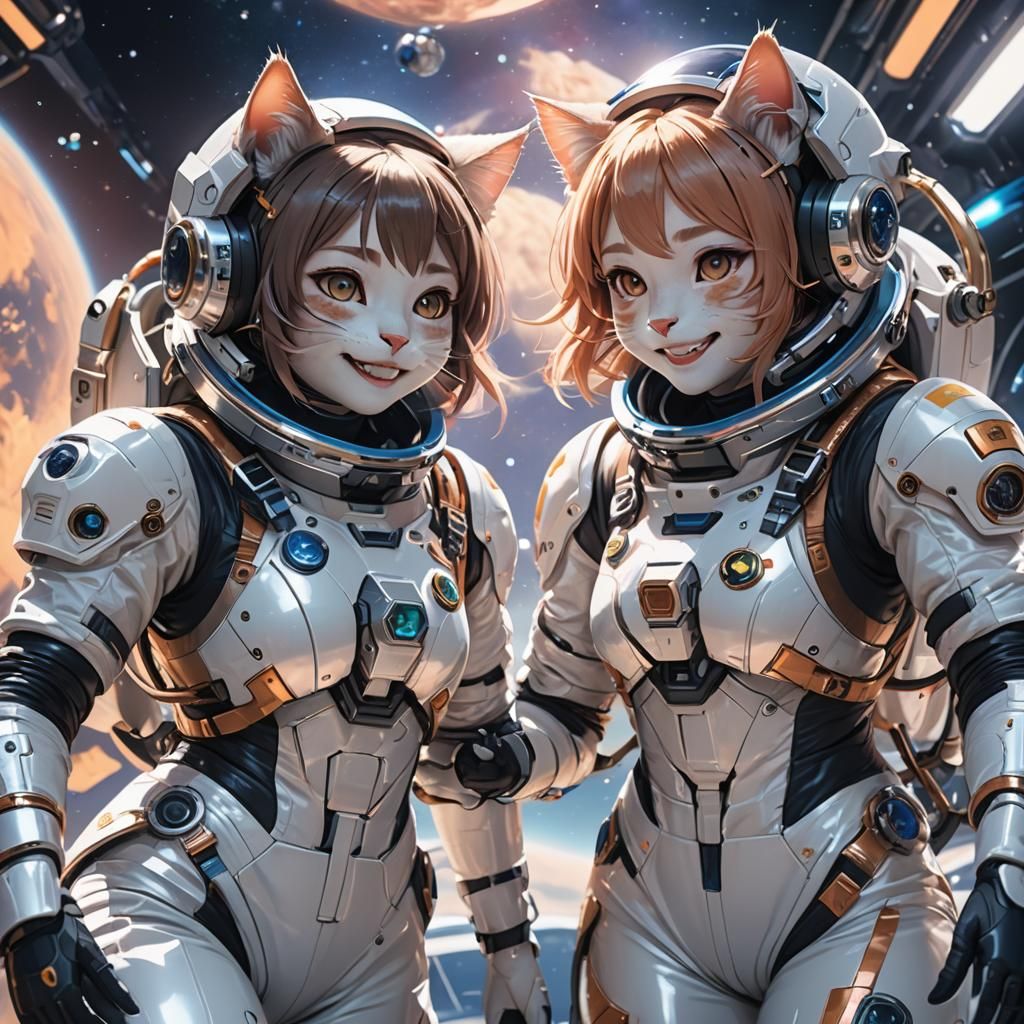Cat Girls in Space: Anime-Inspired Concept Art