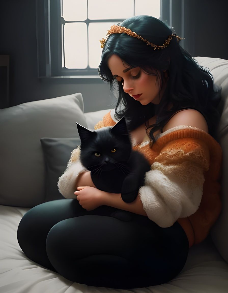 Fluffy Black Kitten on Golden Pillow