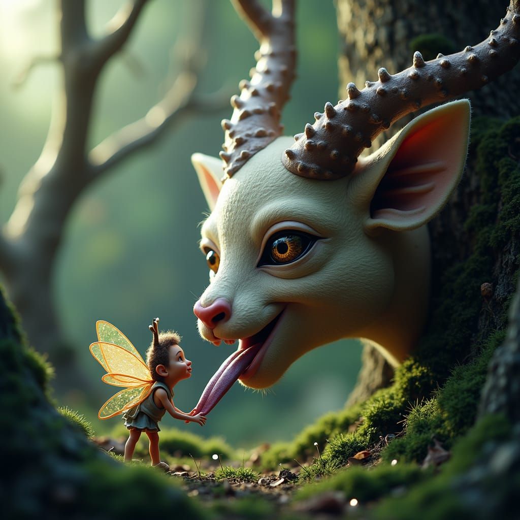 Faun with Blooming Horns and Fairy, Macro Photograph