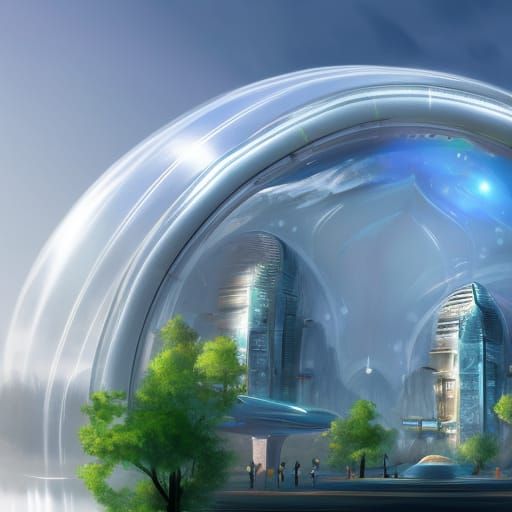 Glass Dome Metropolis in Concept Art Style