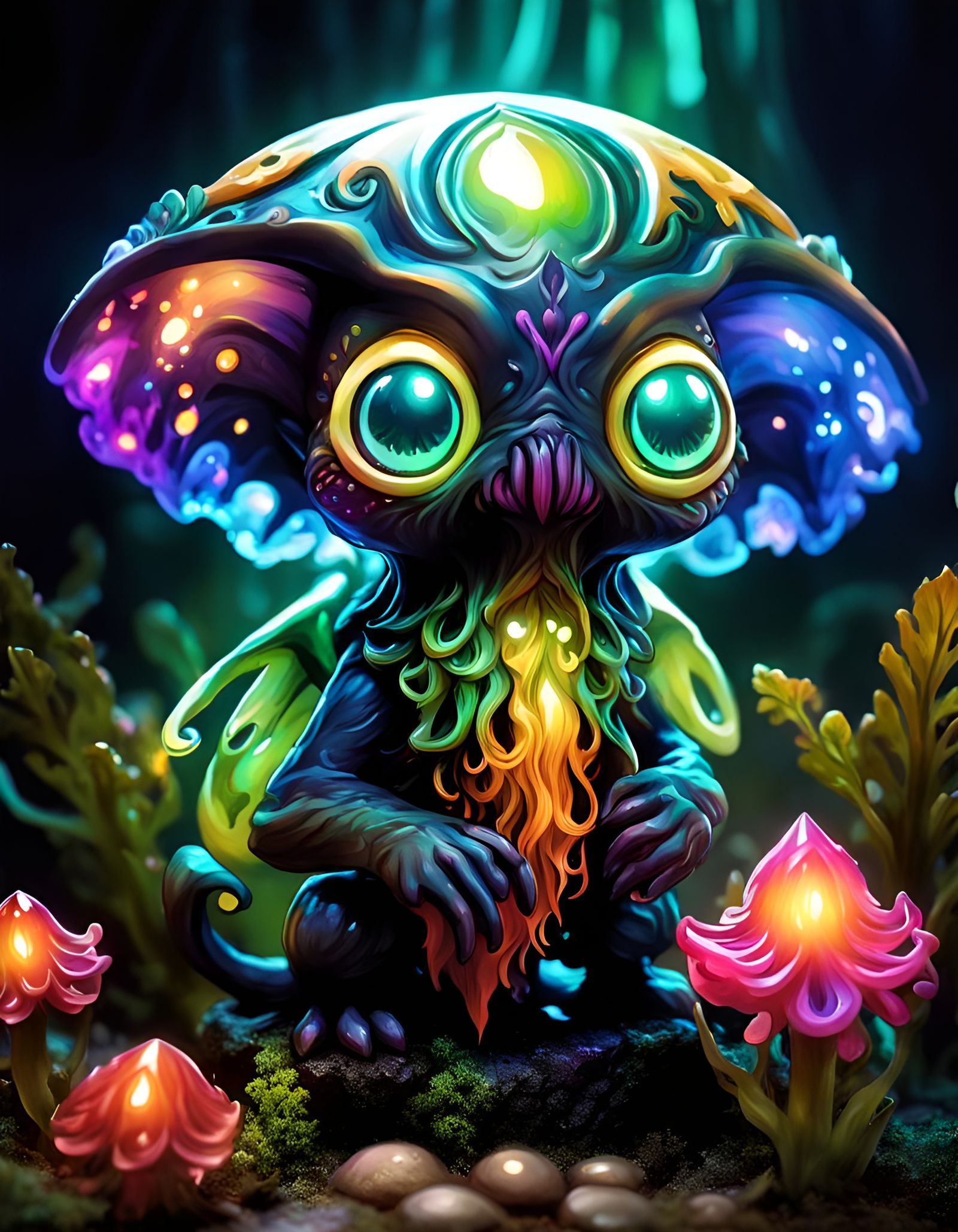 Chibi Eldritch Deity in Mystical Jungle