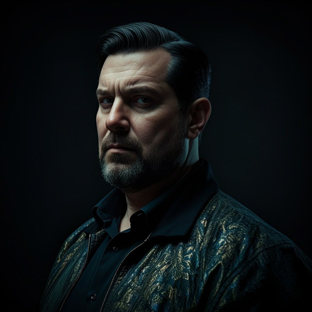 Smug Salesman Portrait in Cinematic Style