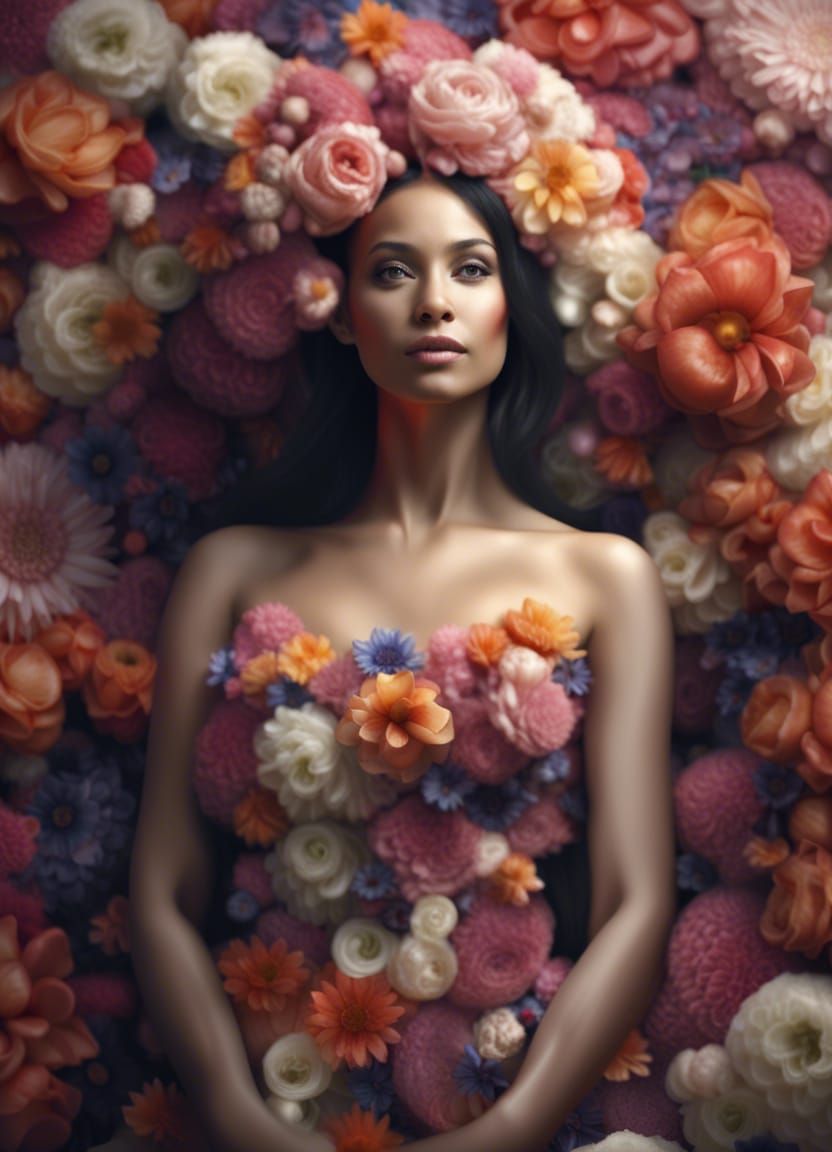 Stunning Woman Made of Flowers: Photorealistic Octane Render