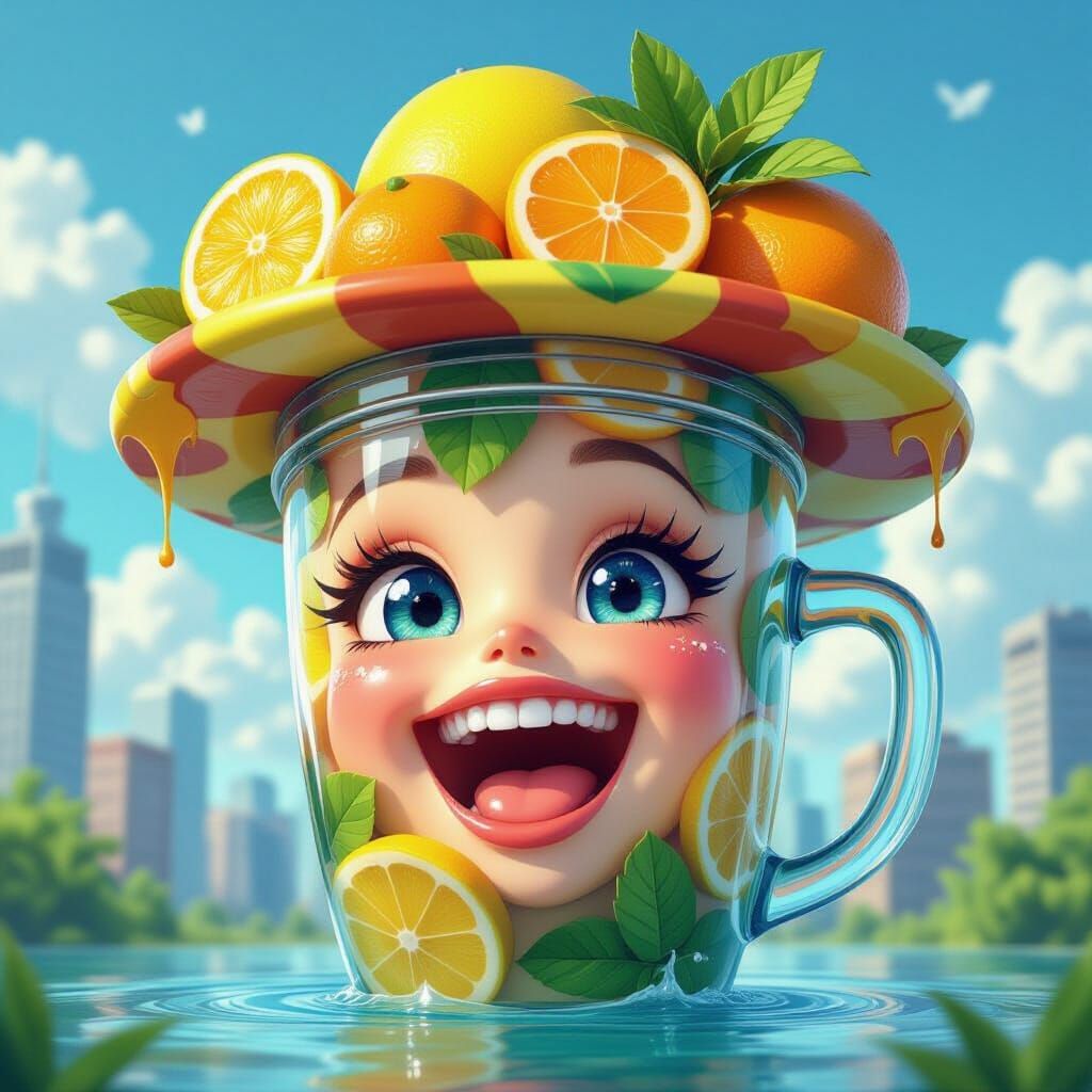 3D Anime Character as Mojito Jar in Future Candyland