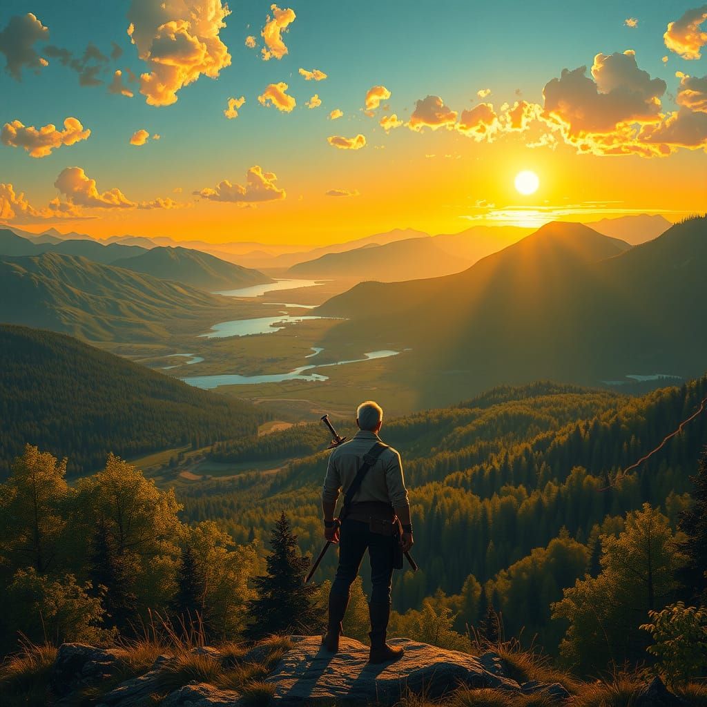 Fantasy Warrior Lost in Witcher 3 Landscape