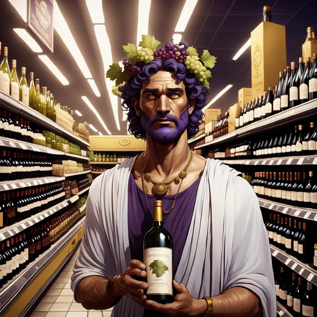 Bacchus Selling Wine: Ancient God in Supermarket