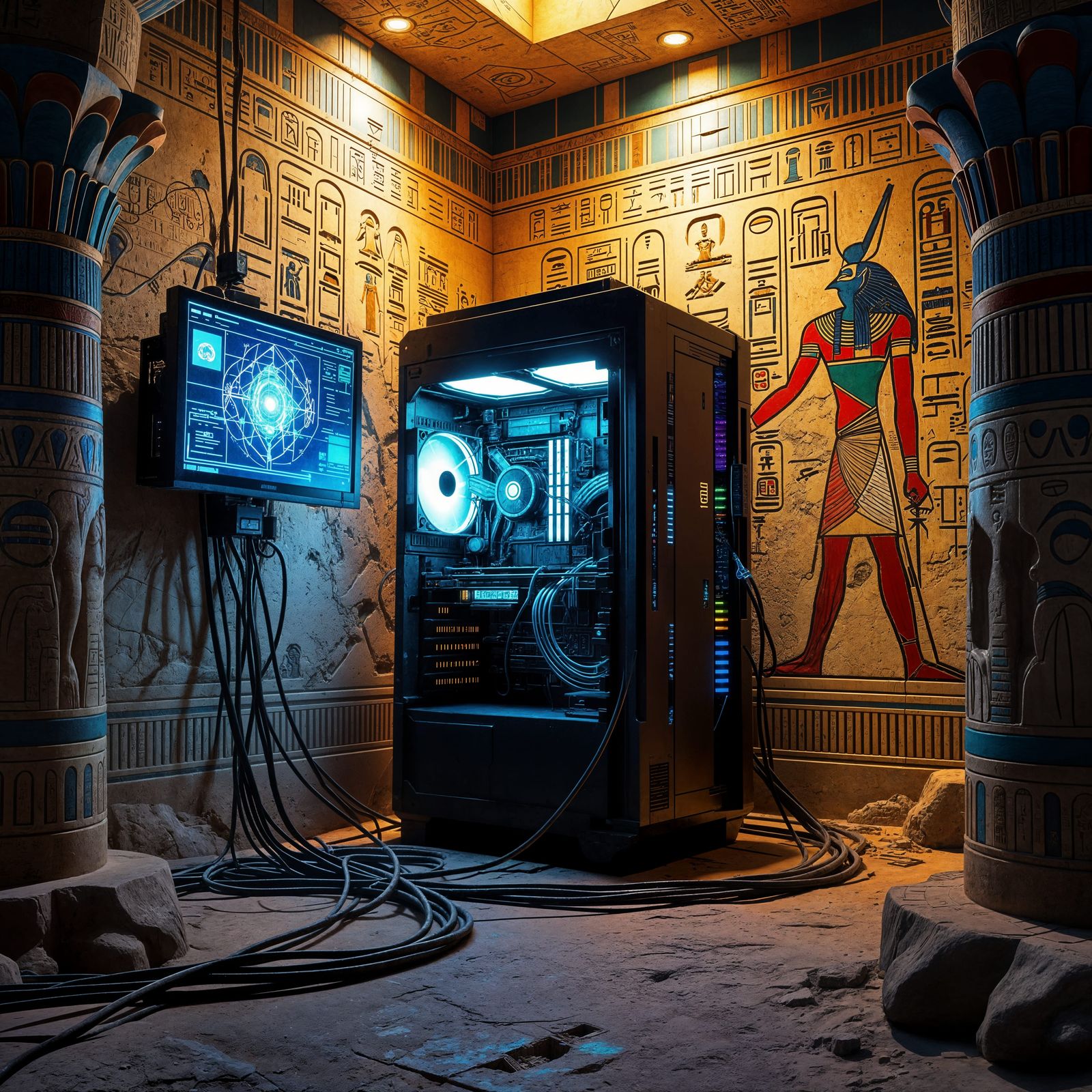 Futuristic PC in Ancient Egyptian Tomb