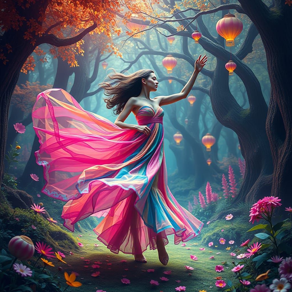 Whimsical Forest Dancer in Surreal Fantasy Style