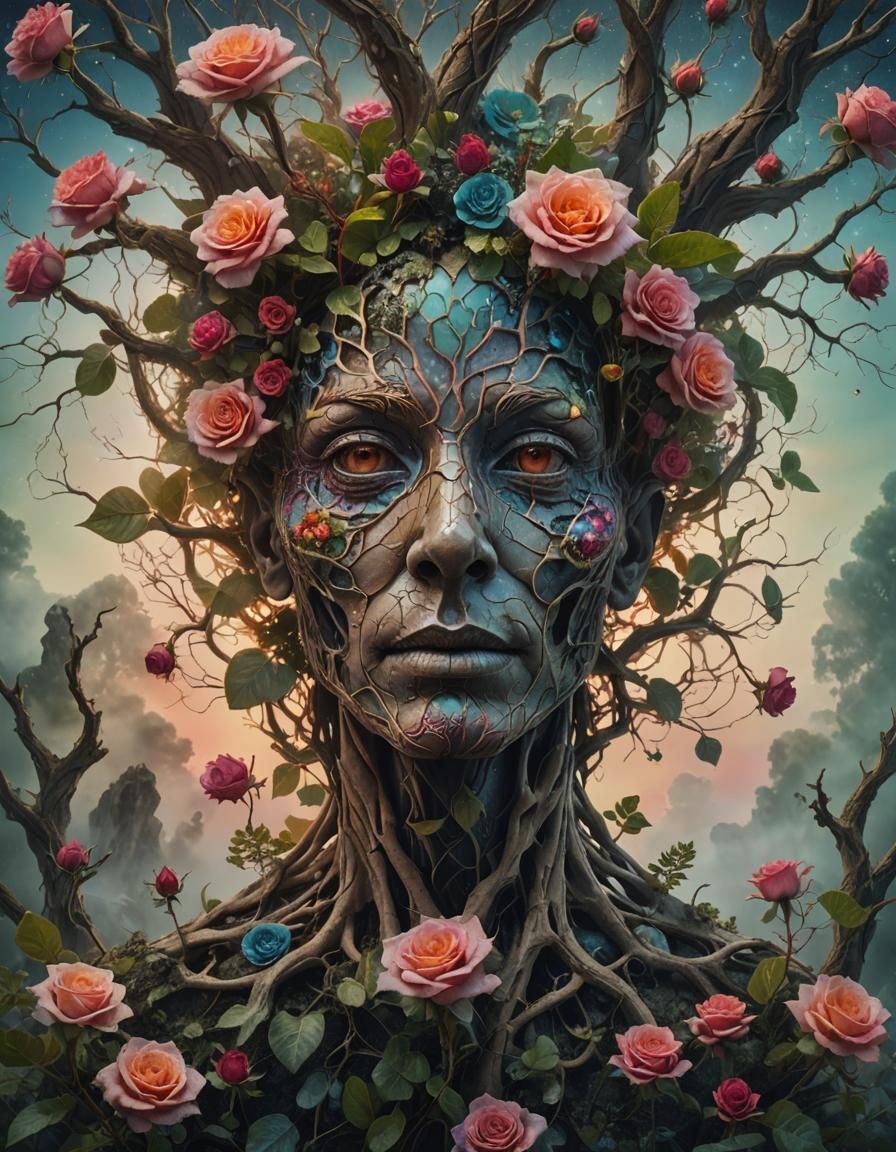 Surreal Humanoid Portrait in Fantasy Landscape