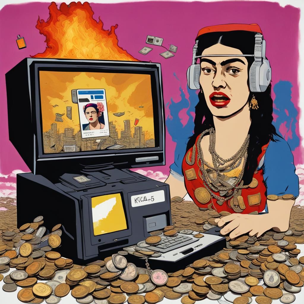 Frida Kahlo Style CRT Monitor Disk Chase